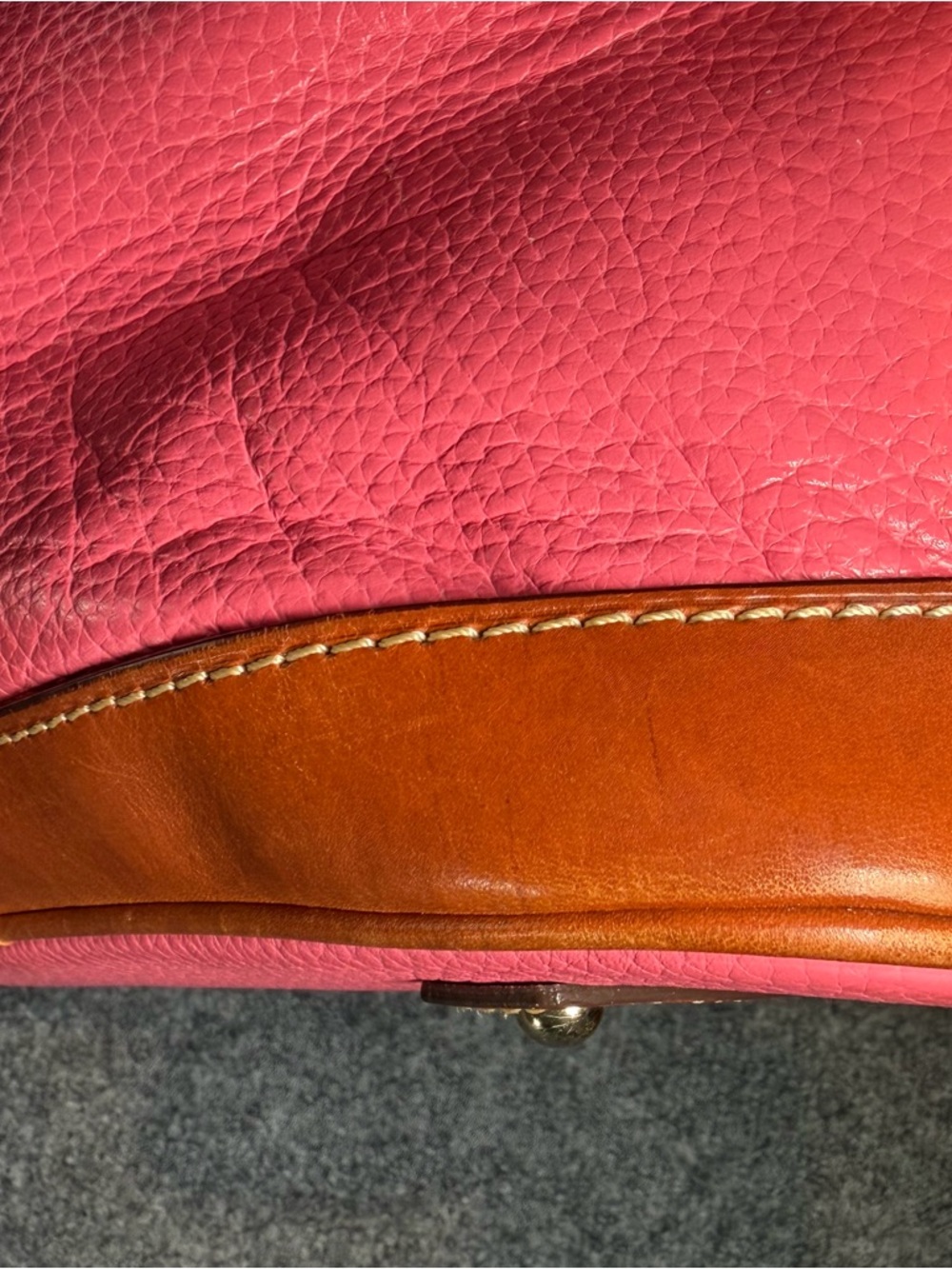 Dooney & Bourke Hot Pink Leather Satchel with Brown Trim - Picture 11 of 13